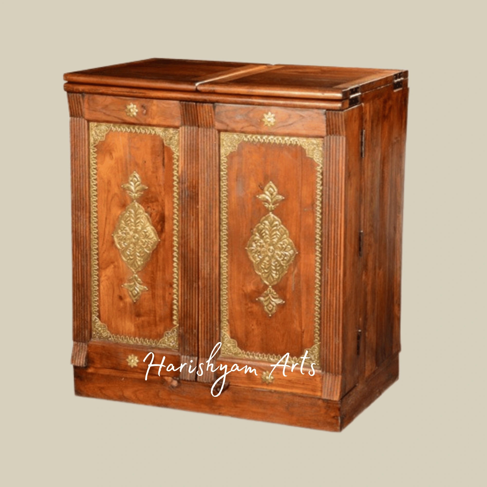Wooden Bar Cabinet with Rotating Tray and Multi-Shelf Storage
4