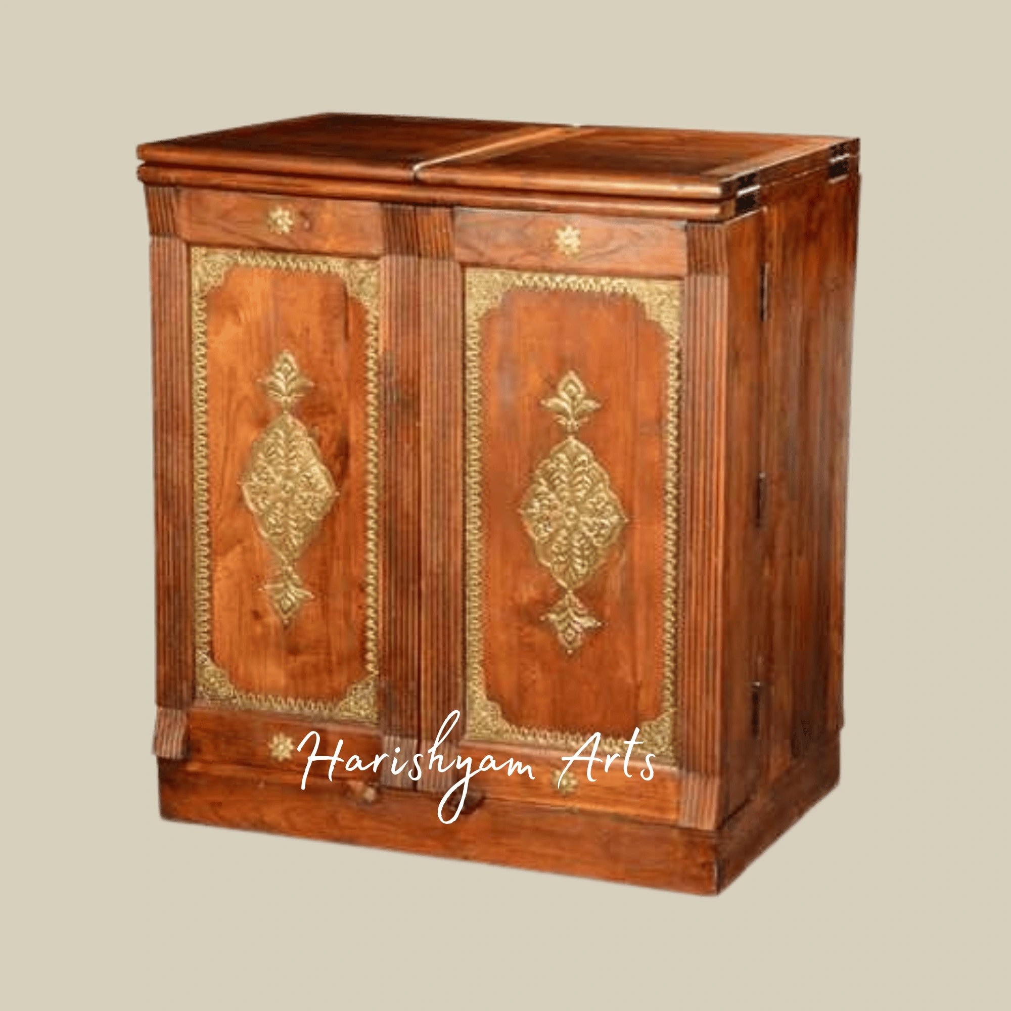 Wooden Bar Cabinet with Rotating Tray and Multi-Shelf Storage
5