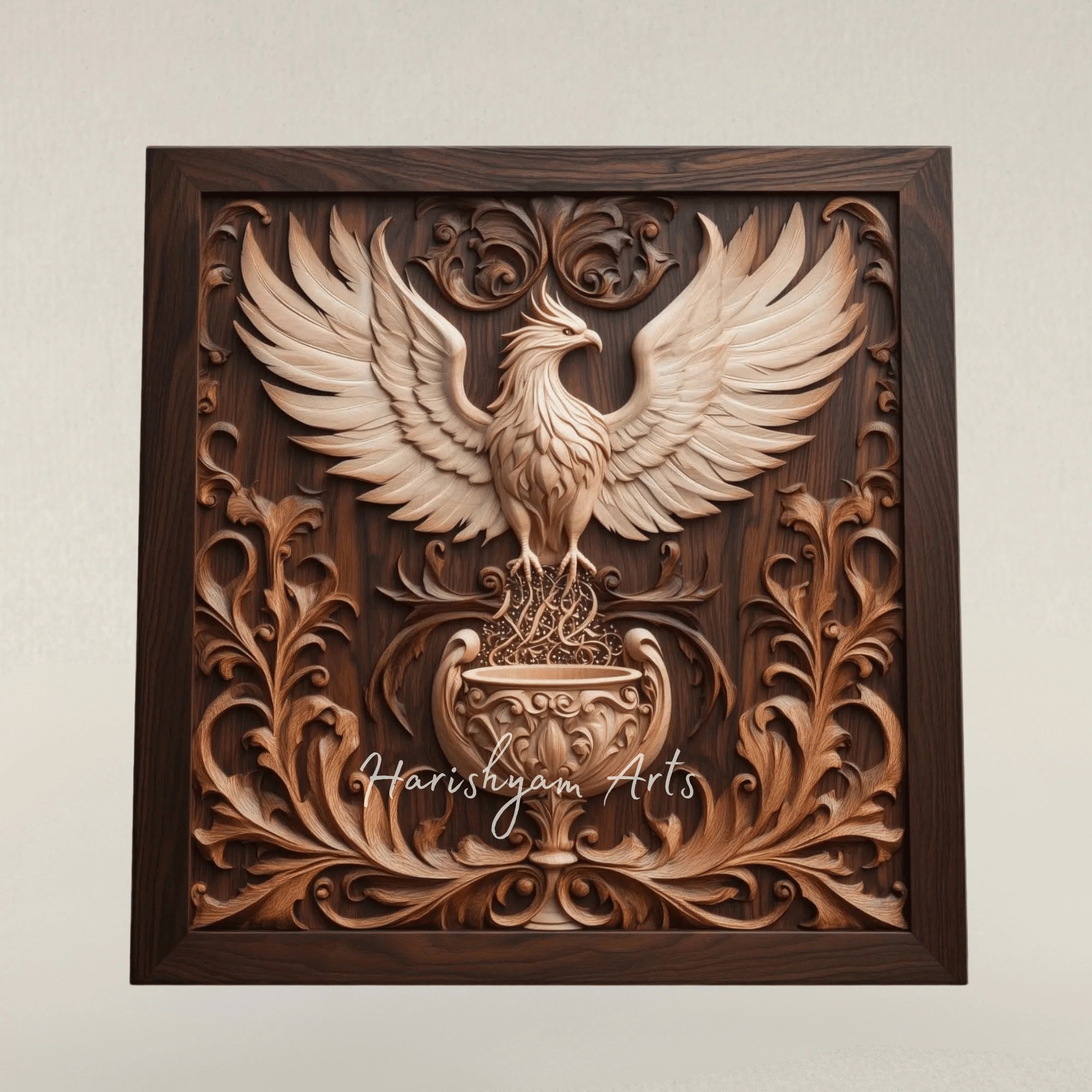 Wooden Phoenix Sculpture Representing a Mythical Bird in Flight