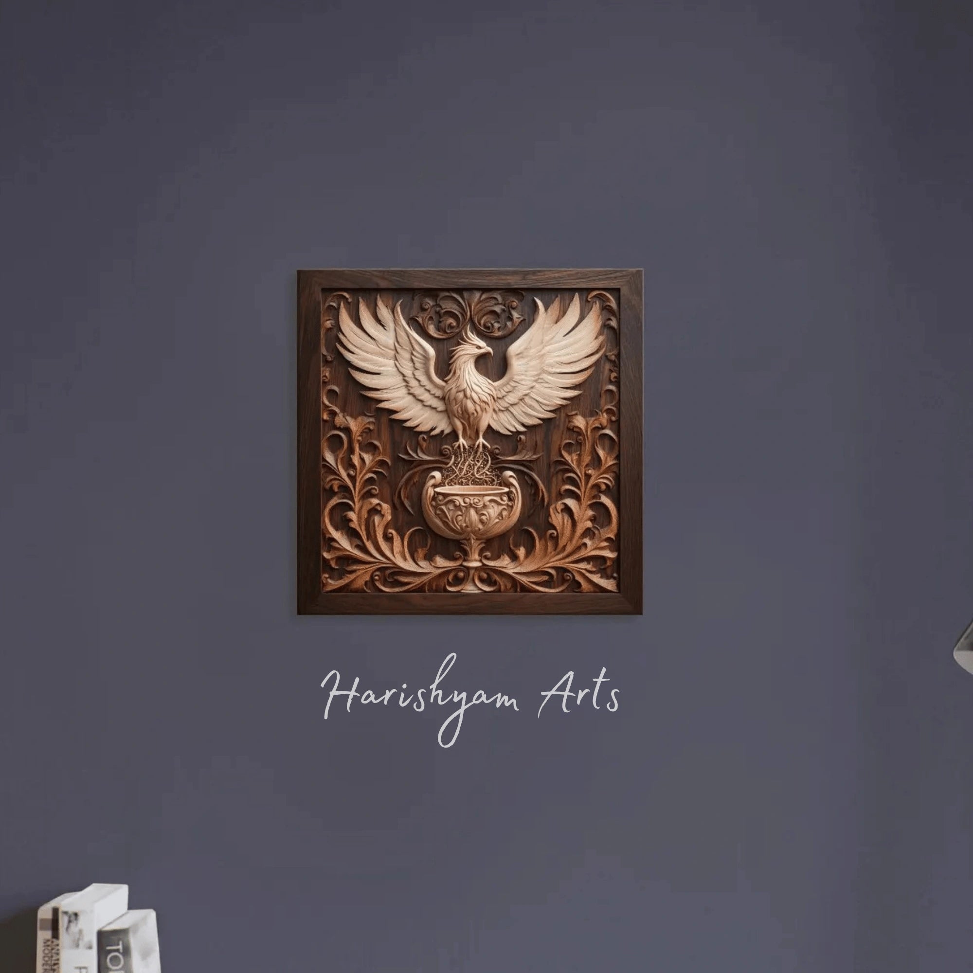Wooden Phoenix Sculpture Representing a Mythical Bird in Flight