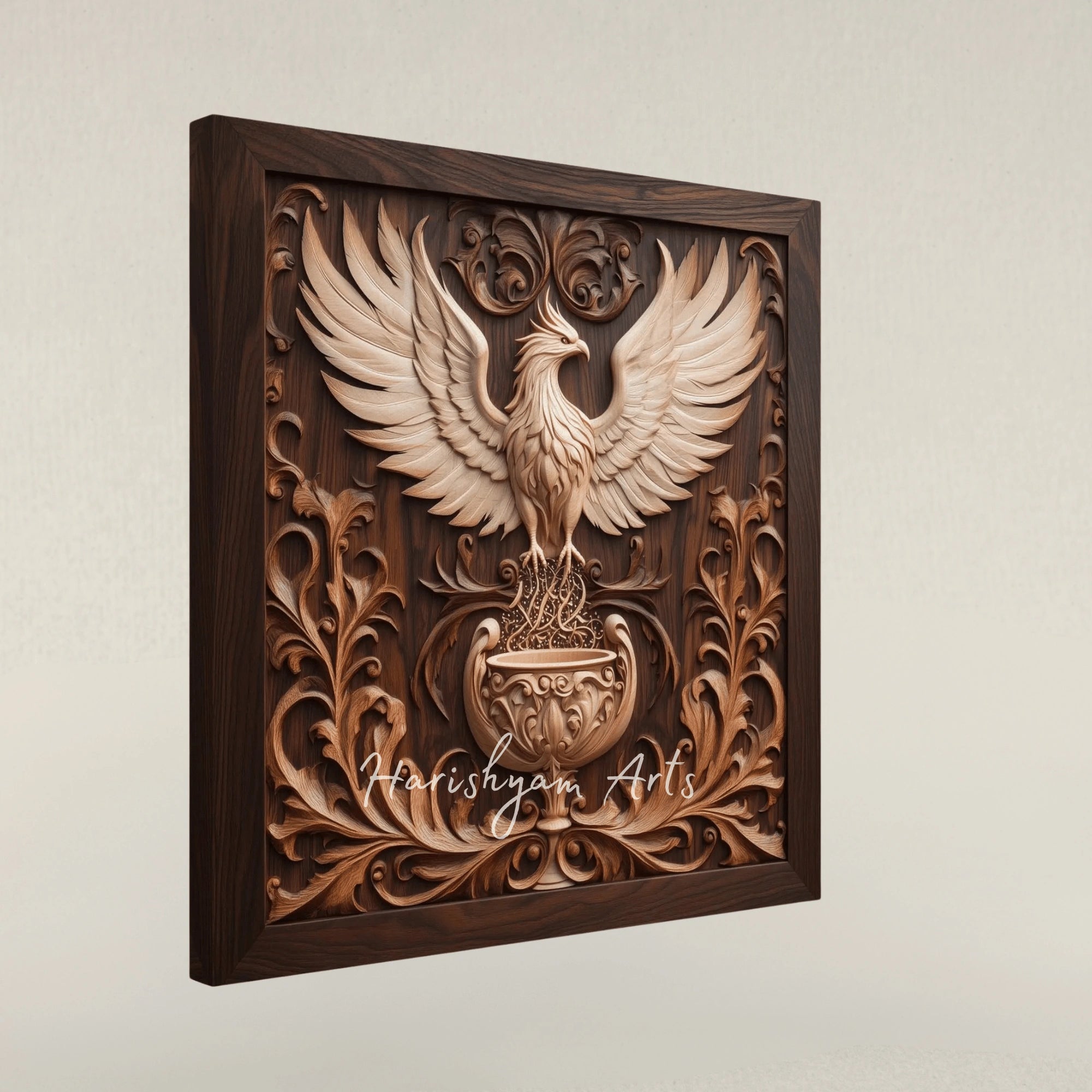 Wooden Phoenix Sculpture Representing a Mythical Bird in Flight