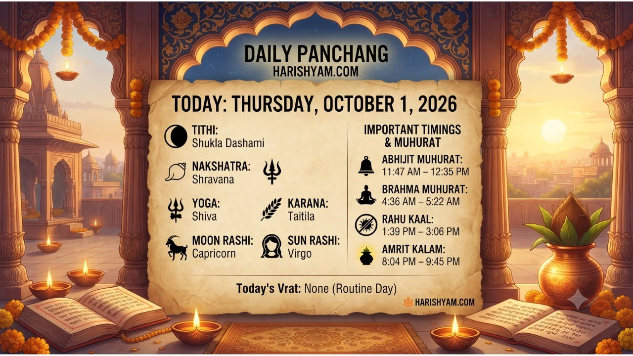 Aaj Ka Panchang 01 October 2026: Tithi, Nakshatra, Rahu Kaal, Shubh Muhurat & Choghadiya