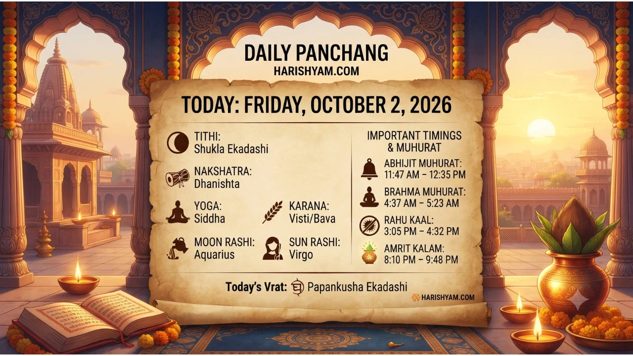 Aaj Ka Panchang 02 October 2026: Tithi, Nakshatra, Rahu Kaal, Shubh Muhurat & Choghadiya