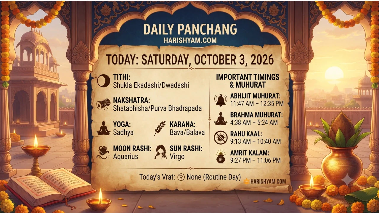 Aaj Ka Panchang 03 October 2026: Tithi, Nakshatra, Rahu Kaal, Shubh Muhurat & Choghadiya