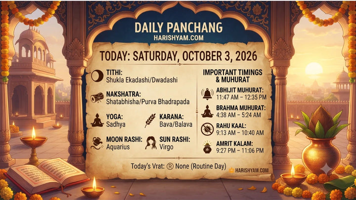 Aaj Ka Panchang 03 October 2026: Tithi, Nakshatra, Rahu Kaal, Shubh Muhurat & Choghadiya