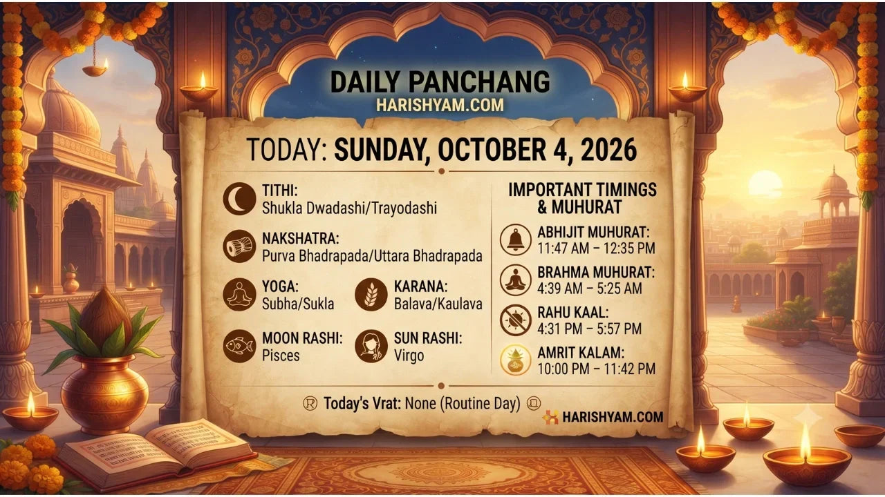 Aaj Ka Panchang 04 October 2026: Tithi, Nakshatra, Rahu Kaal, Shubh Muhurat & Choghadiya