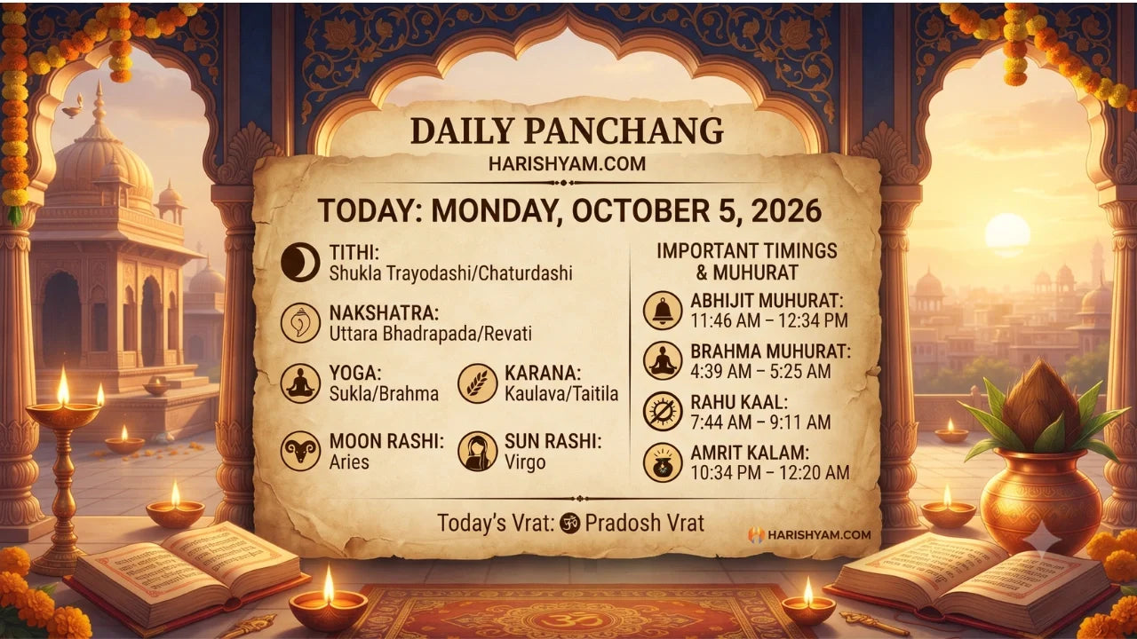 Aaj Ka Panchang 05 October 2026: Tithi, Nakshatra, Rahu Kaal, Shubh Muhurat & Choghadiya