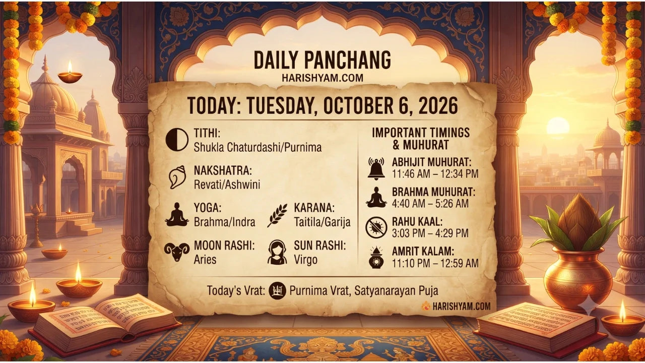 Aaj Ka Panchang 06 October 2026: Tithi, Nakshatra, Rahu Kaal, Shubh Muhurat & Choghadiya