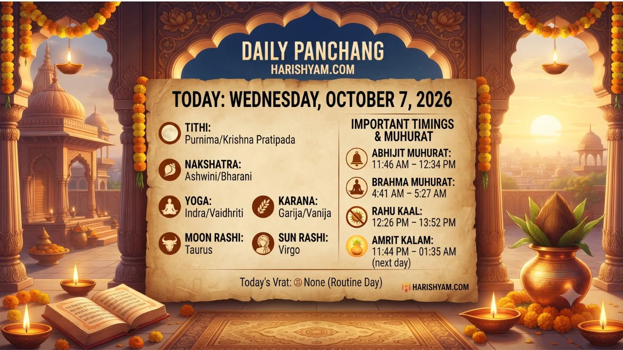 Aaj Ka Panchang 07 October 2026: Tithi, Nakshatra, Rahu Kaal, Shubh Muhurat & Choghadiya