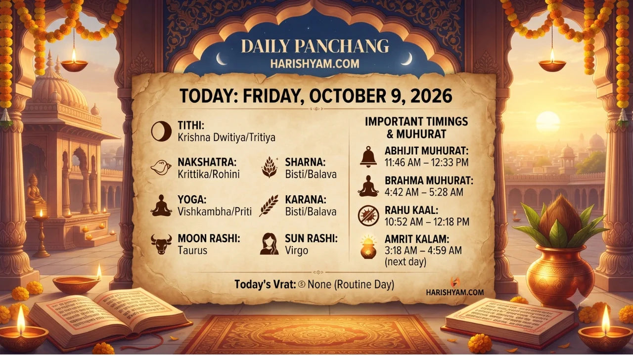 Aaj Ka Panchang 09 October 2026: Tithi, Nakshatra, Rahu Kaal, Shubh Muhurat & Choghadiya