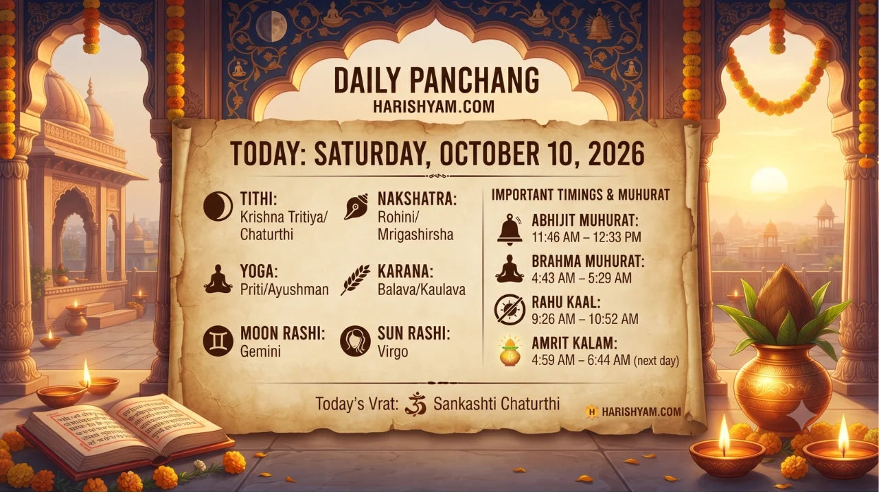 Aaj Ka Panchang 10 October 2026: Tithi, Nakshatra, Rahu Kaal, Shubh Muhurat & Choghadiya