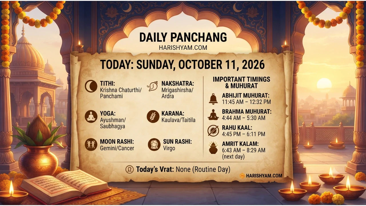 Aaj Ka Panchang 11 October 2026: Tithi, Nakshatra, Rahu Kaal, Shubh Muhurat & Choghadiya