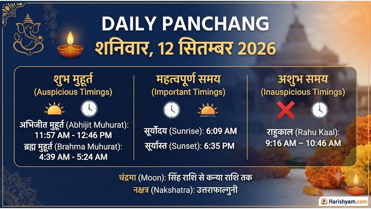 Aaj Ka Panchang 12 September 2026: Tithi, Nakshatra, Rahu Kaal, Shubh Muhurat & Choghadiya