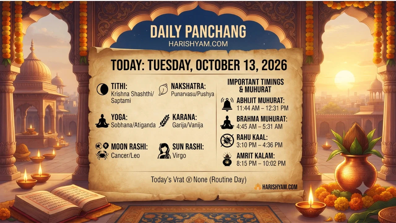 Aaj Ka Panchang 13 October 2026: Tithi, Nakshatra, Rahu Kaal, Shubh Muhurat & Choghadiya