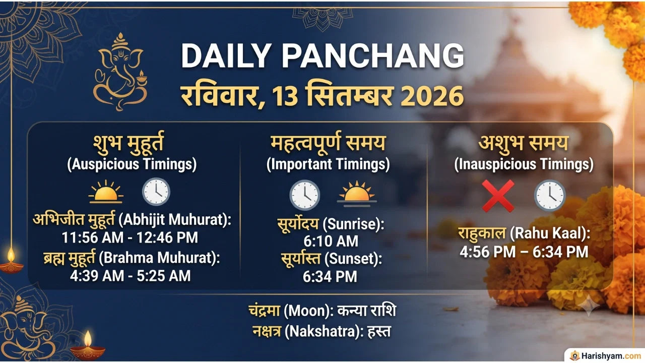 Aaj Ka Panchang 13 September 2026: Tithi, Nakshatra, Rahu Kaal, Shubh Muhurat & Choghadiya