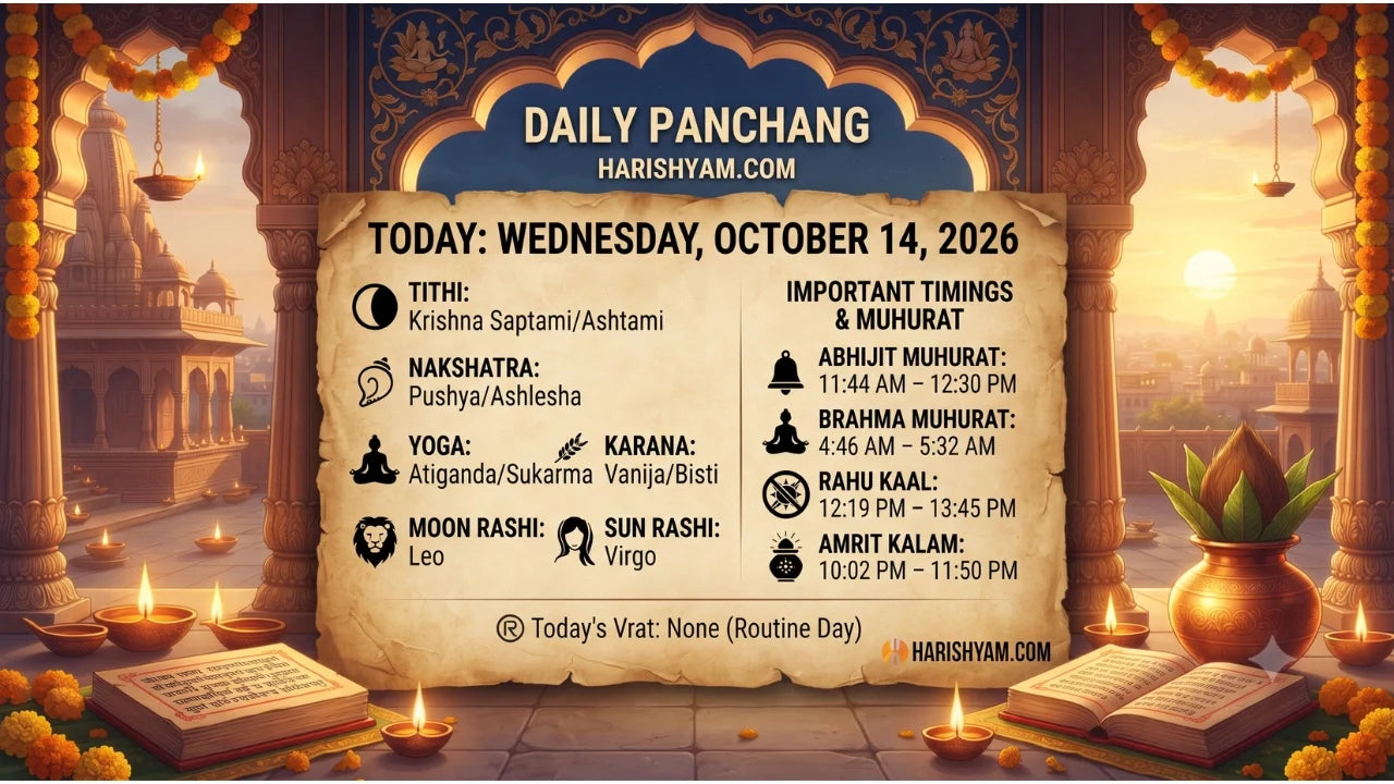 Aaj Ka Panchang 14 October 2026: Tithi, Nakshatra, Rahu Kaal, Shubh Muhurat & Choghadiya