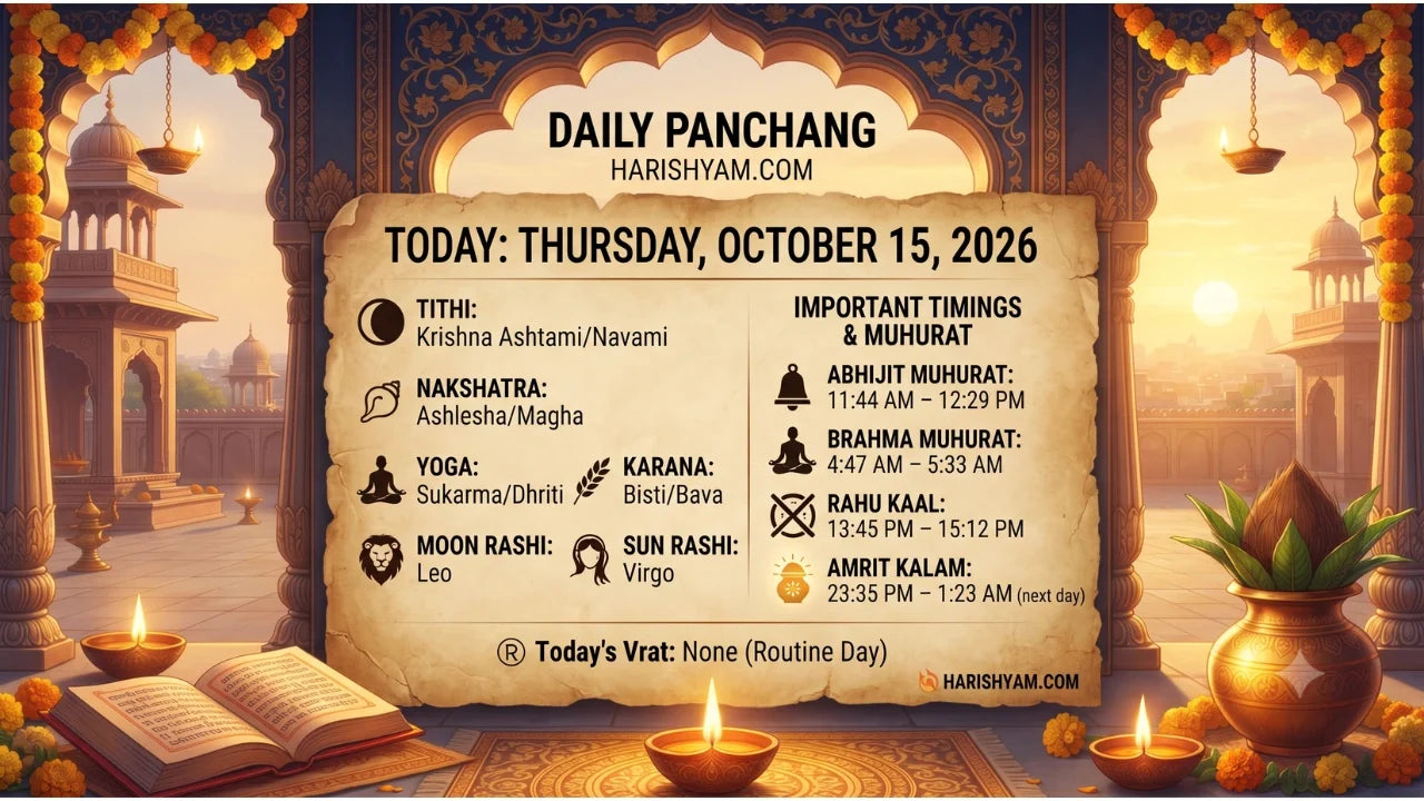 Aaj Ka Panchang 15 October 2026: Tithi, Nakshatra, Rahu Kaal, Shubh Muhurat & Choghadiya