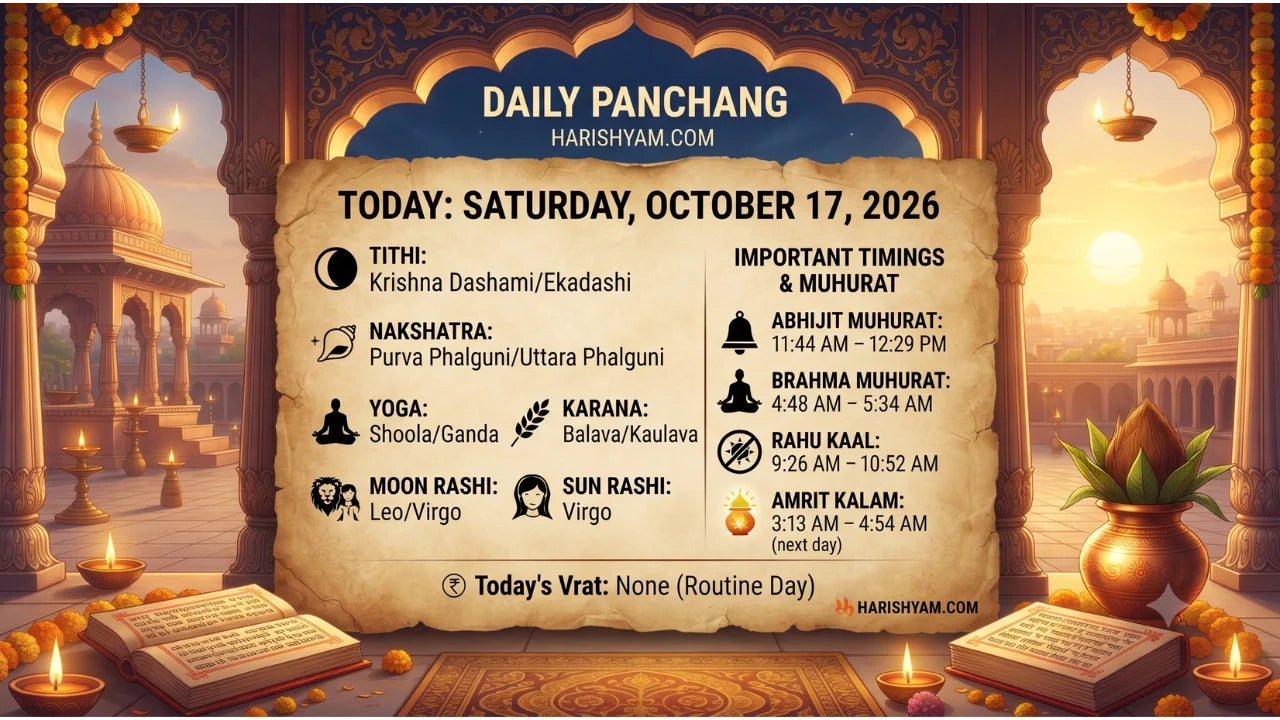 Aaj Ka Panchang 17 October 2026: Tithi, Nakshatra, Rahu Kaal, Shubh Muhurat & Choghadiya