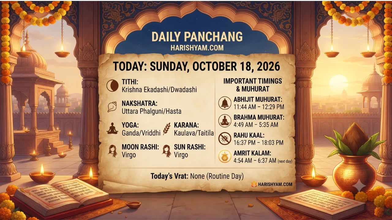 Aaj Ka Panchang 18 October 2026: Tithi, Nakshatra, Rahu Kaal, Shubh Muhurat & Choghadiya
