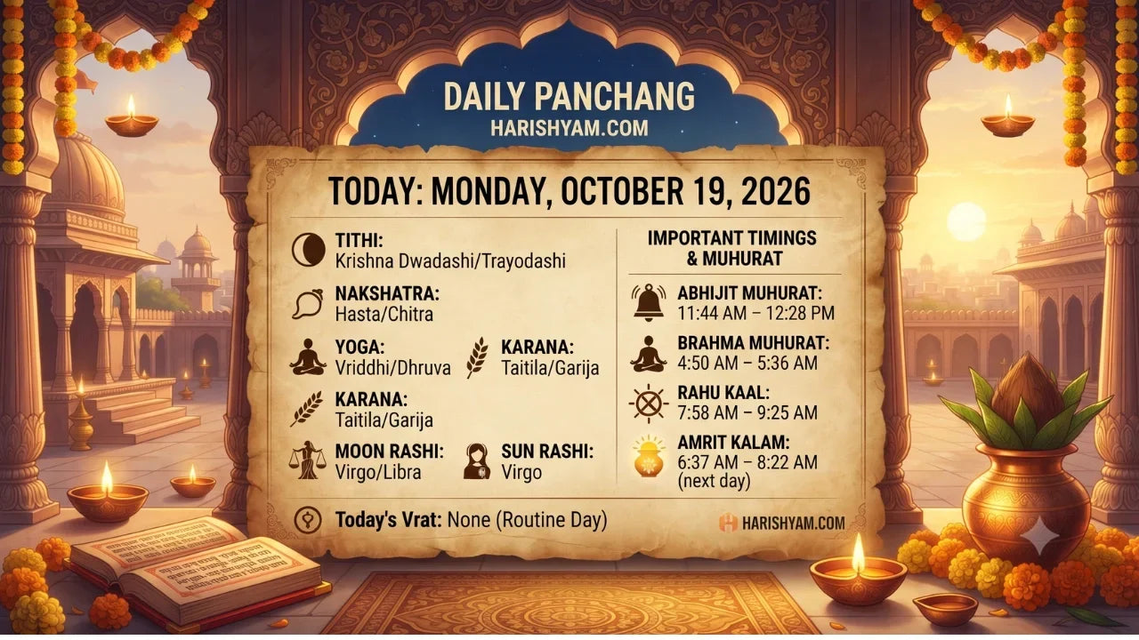 Aaj Ka Panchang 19 October 2026: Tithi, Nakshatra, Rahu Kaal, Shubh Muhurat & Choghadiya