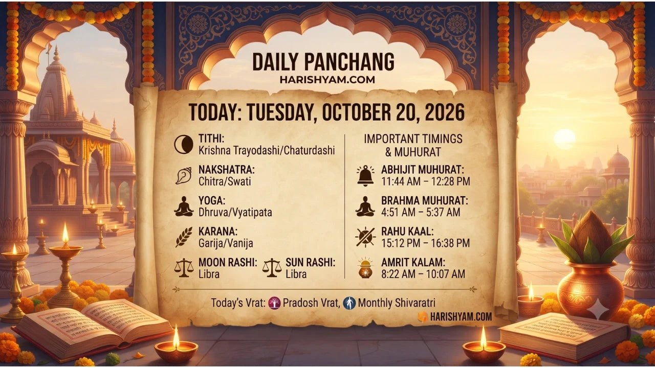 Aaj Ka Panchang 20 October 2026: Tithi, Nakshatra, Rahu Kaal, Shubh Muhurat & Choghadiya