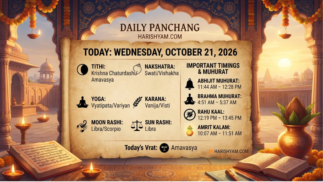 Aaj Ka Panchang 21 October 2026: Tithi, Nakshatra, Rahu Kaal, Shubh Muhurat & Choghadiya