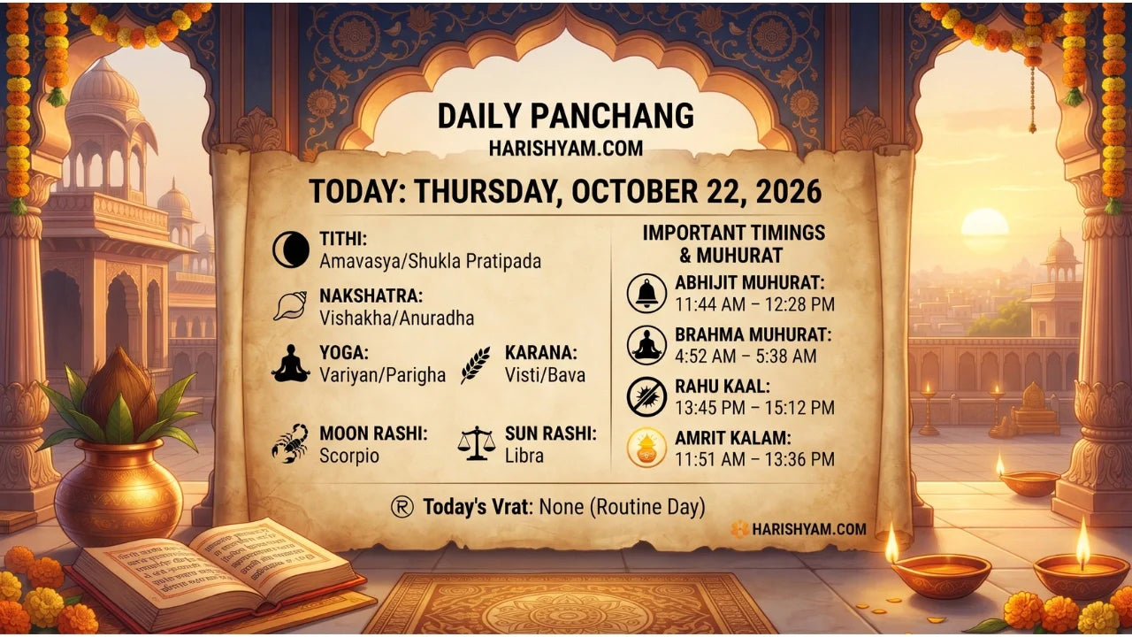 Aaj Ka Panchang 22 October 2026: Tithi, Nakshatra, Rahu Kaal, Shubh Muhurat & Choghadiya