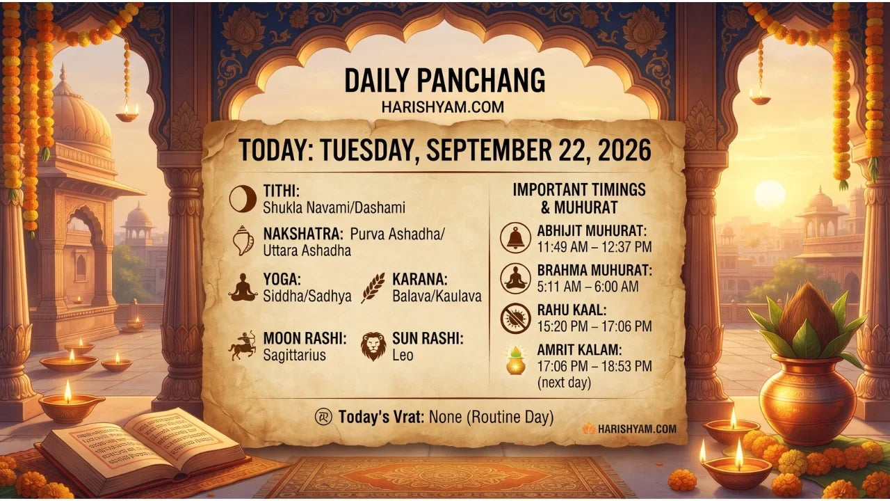 Aaj Ka Panchang September 22, 2026: Tithi, Nakshatra, Rahu Kaal, Shubh Muhurat & Choghadiya