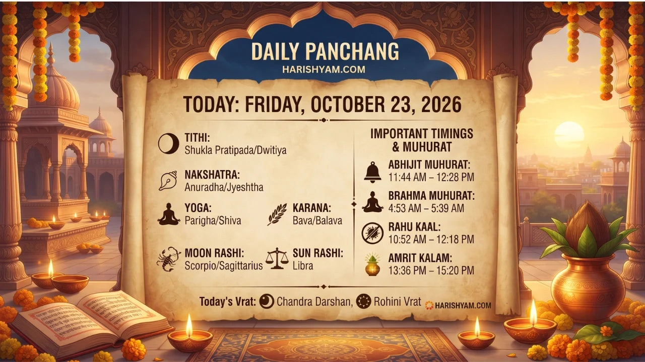 Aaj Ka Panchang 23 October 2026: Tithi, Nakshatra, Rahu Kaal, Shubh Muhurat & Choghadiya