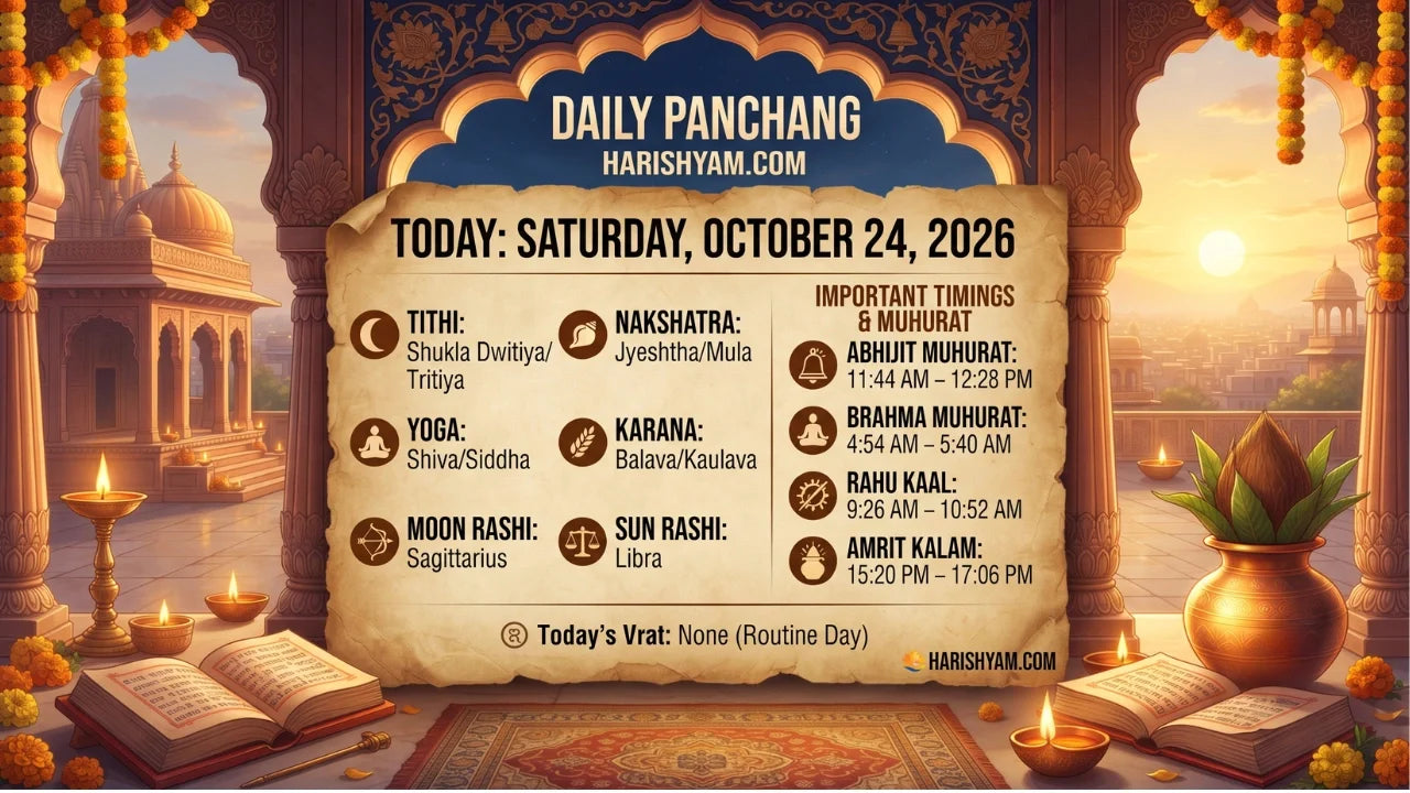 Aaj Ka Panchang 24 October 2026: Tithi, Nakshatra, Rahu Kaal, Shubh Muhurat & Choghadiya