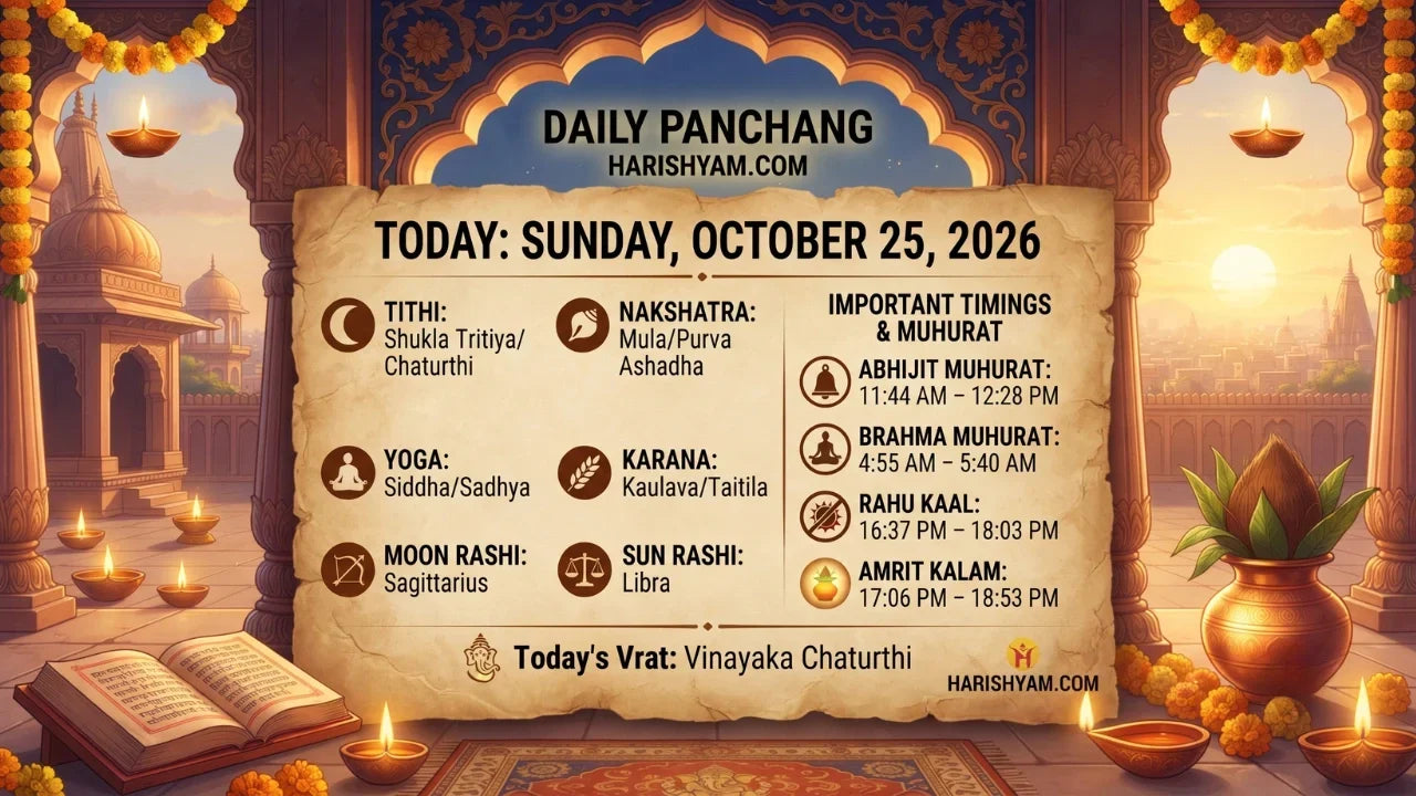 Aaj Ka Panchang 25 October 2026: Tithi, Nakshatra, Rahu Kaal, Shubh Muhurat & Choghadiya