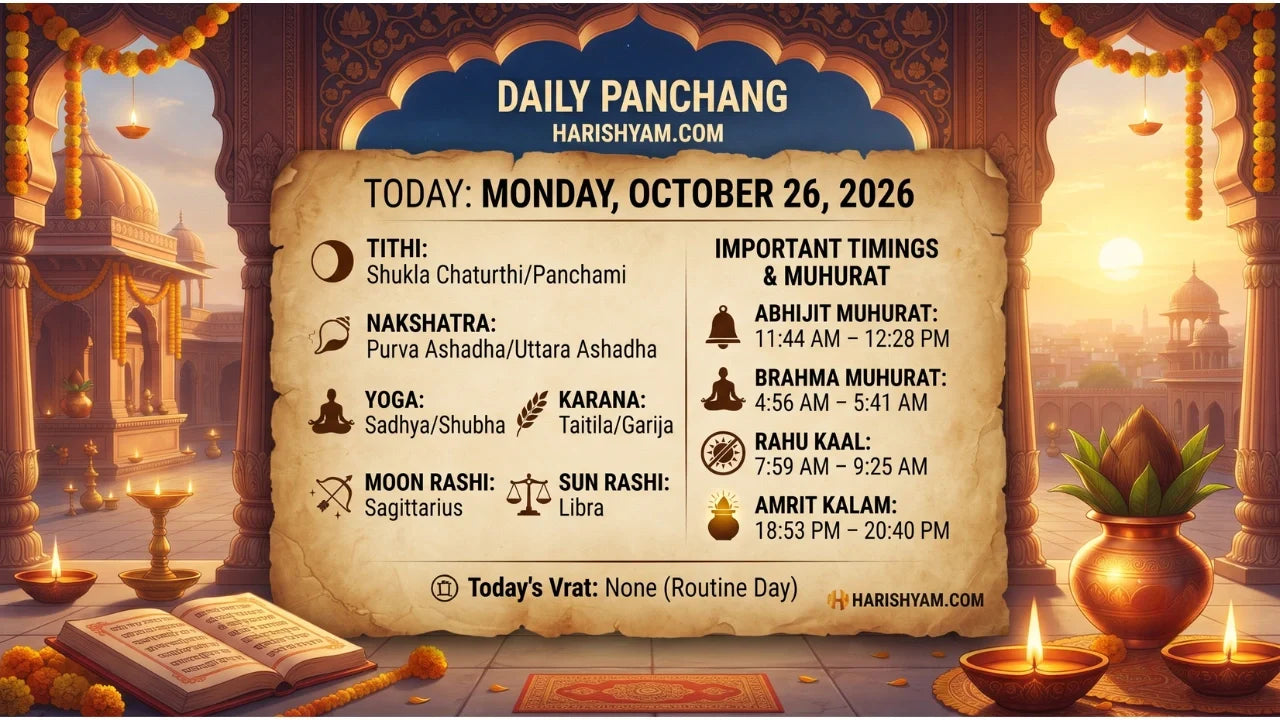 Aaj Ka Panchang 26 October 2026: Tithi, Nakshatra, Rahu Kaal, Shubh Muhurat & Choghadiya