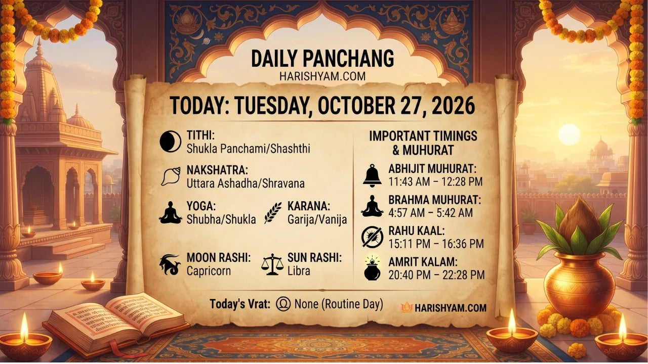 Aaj Ka Panchang 27 October 2026: Tithi, Nakshatra, Rahu Kaal, Shubh Muhurat & Choghadiya
