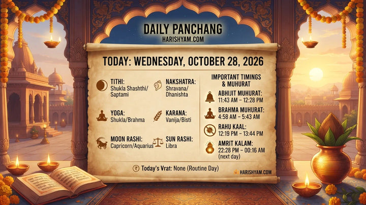 Aaj Ka Panchang 28 October 2026: Tithi, Nakshatra, Rahu Kaal, Shubh Muhurat & Choghadiya