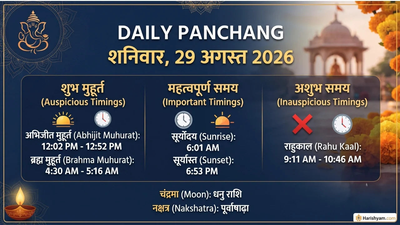 Aaj Ka Panchang 29 August 2026: Tithi, Nakshatra, Rahu Kaal, Shubh Muhurat & Choghadiya