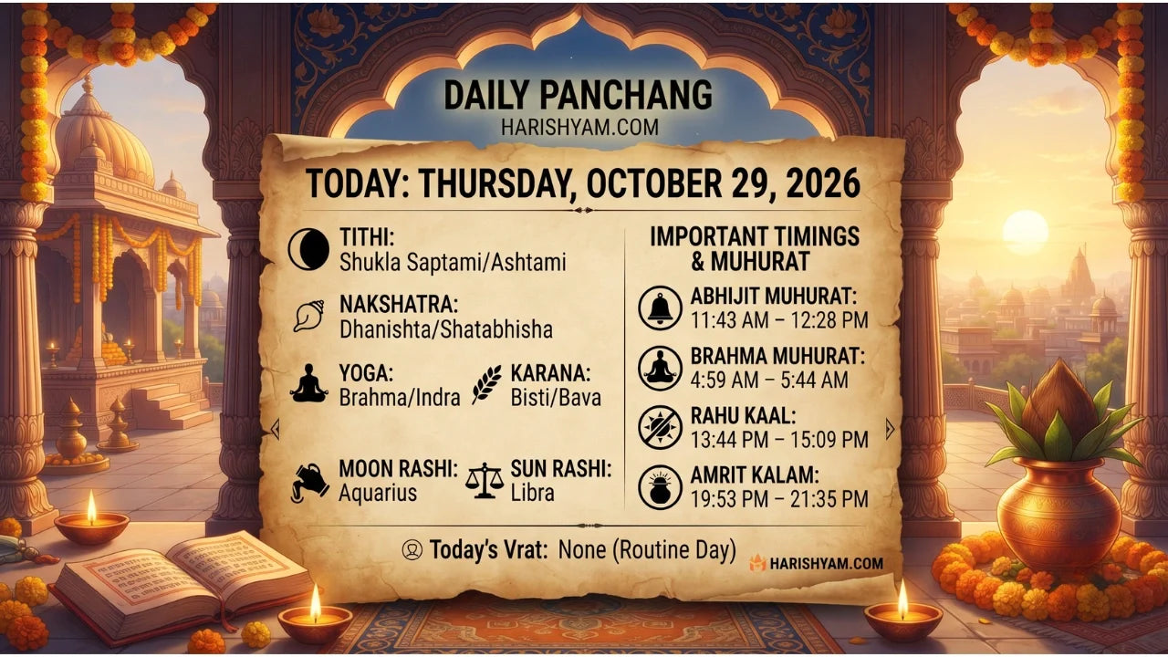 Aaj Ka Panchang 29 October 2026: Tithi, Nakshatra, Rahu Kaal, Shubh Muhurat & Choghadiya