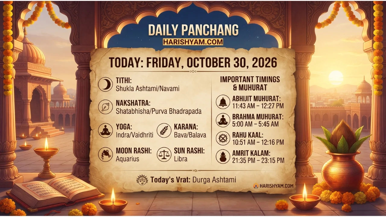 Aaj Ka Panchang 30 October 2026: Tithi, Nakshatra, Rahu Kaal, Shubh Muhurat & Choghadiya