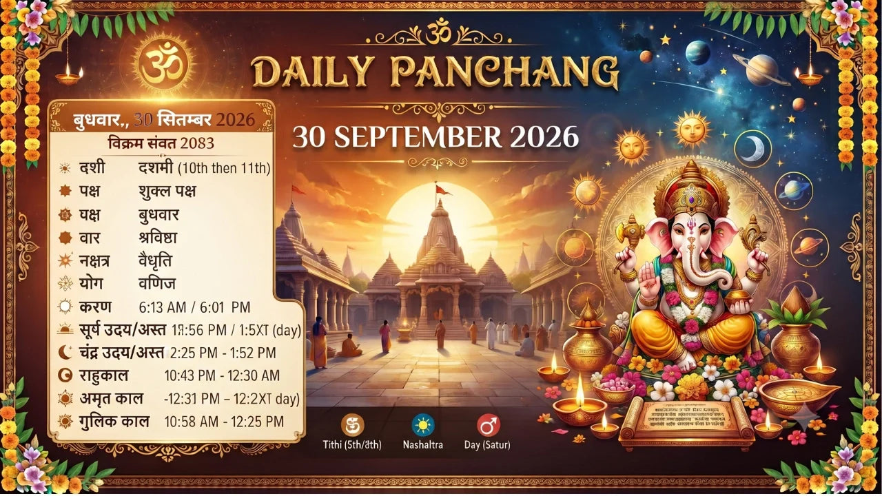Aaj Ka Panchang 30 September 2026: Tithi, Nakshatra, Rahu Kaal, Shubh Muhurat & Choghadiya