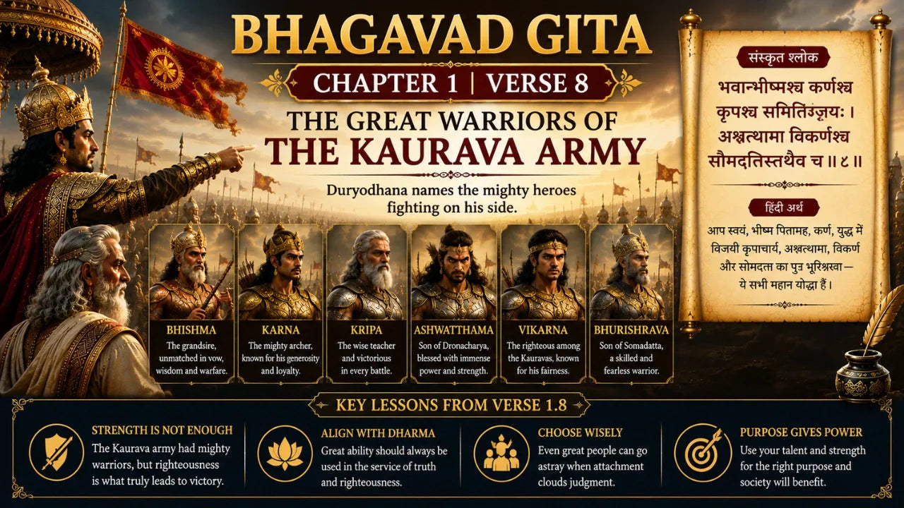 Bhagavad Gita Chapter 1 Verse 8 Meaning in Hindi and English