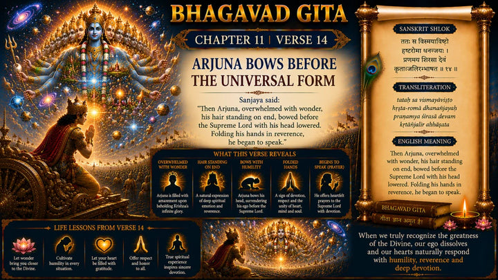 Bhagavad Gita Chapter 11 Verse 14 Meaning in Hindi & English