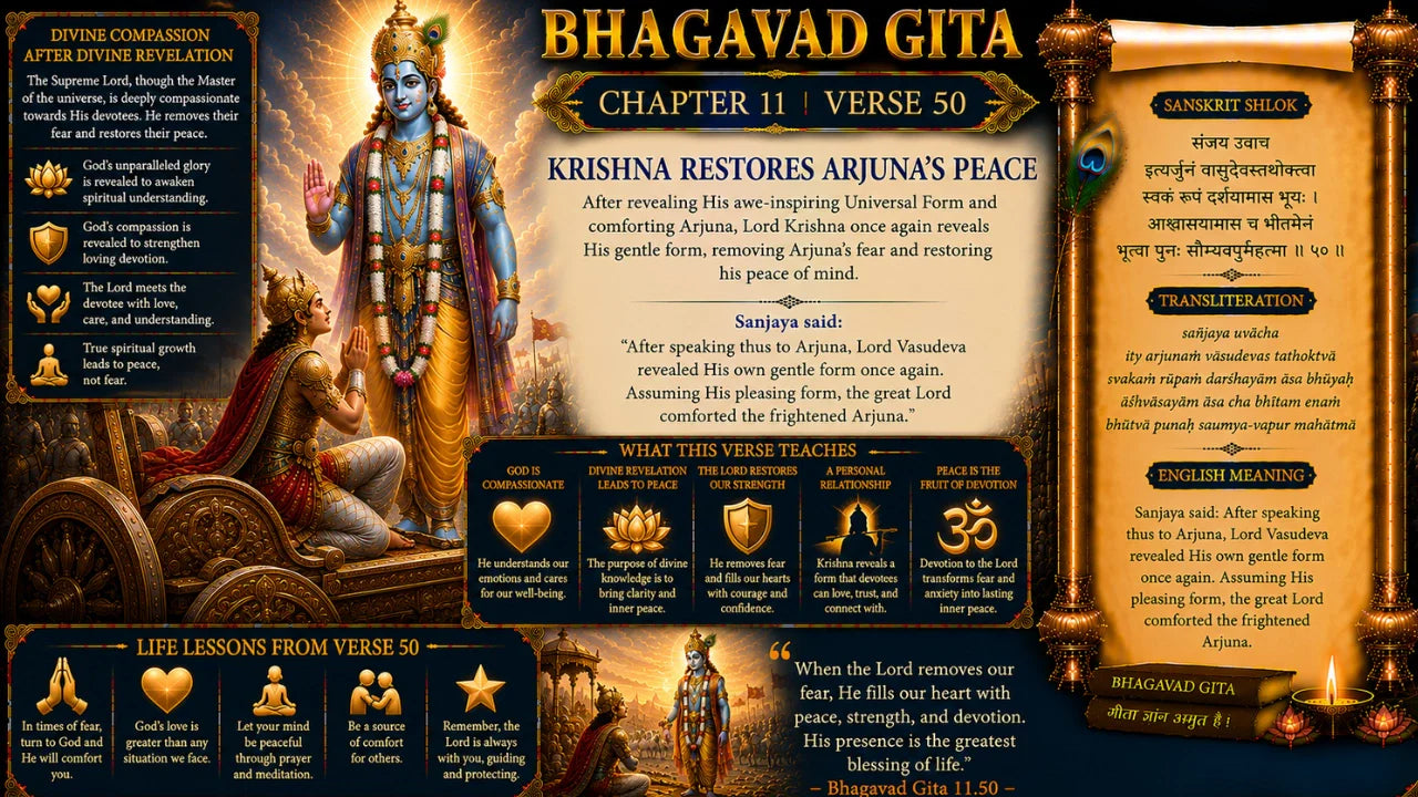 Bhagavad Gita Chapter 11, Verse 50 Meaning in Hindi & English