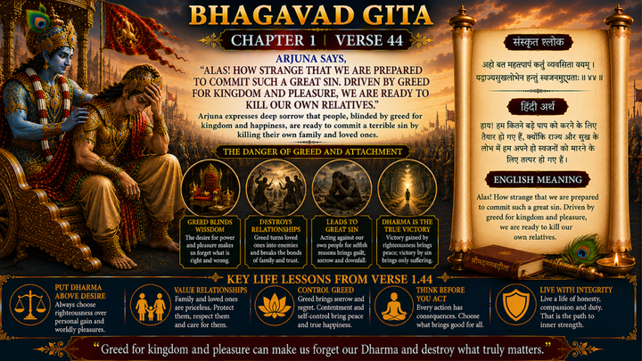 Bhagavad Gita Chapter 1 Verse 44 Meaning in Hindi and English