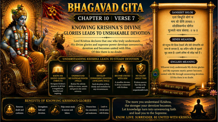 Bhagavad Gita Chapter 10 Verse 7 Meaning in Hindi & English