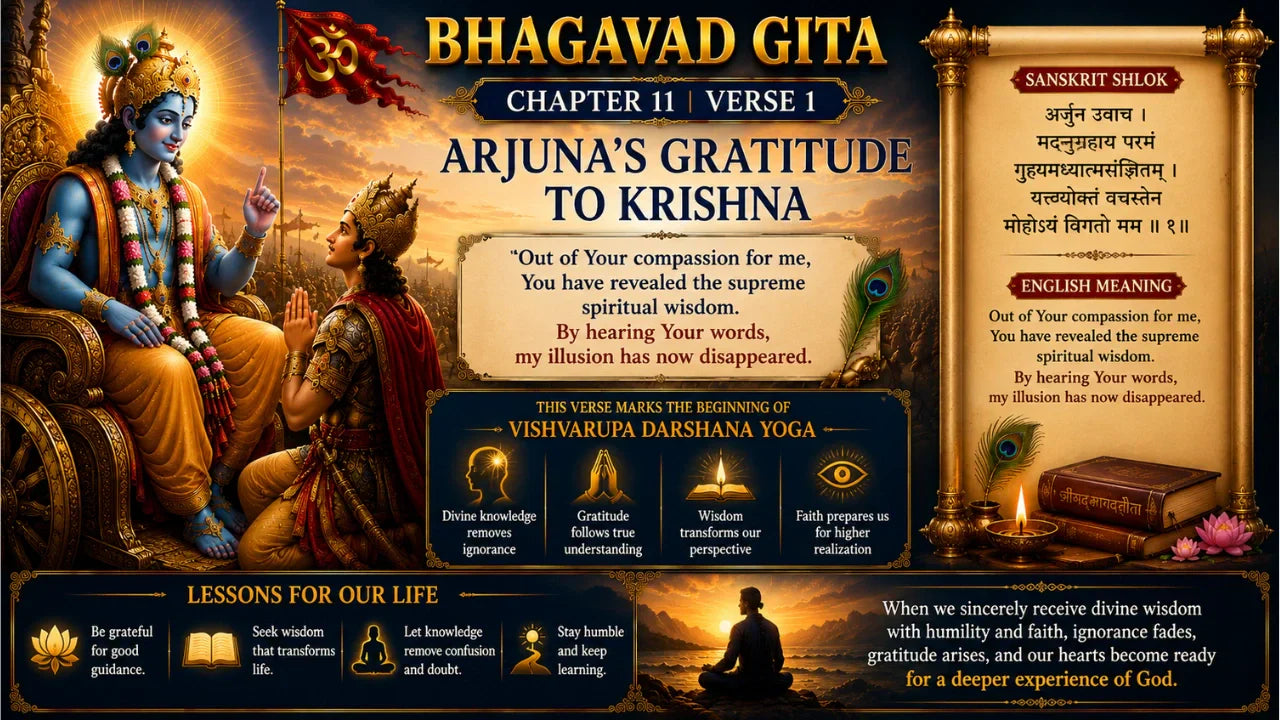 Bhagavad Gita Chapter 11 Verse 1 Meaning in Hindi & English
