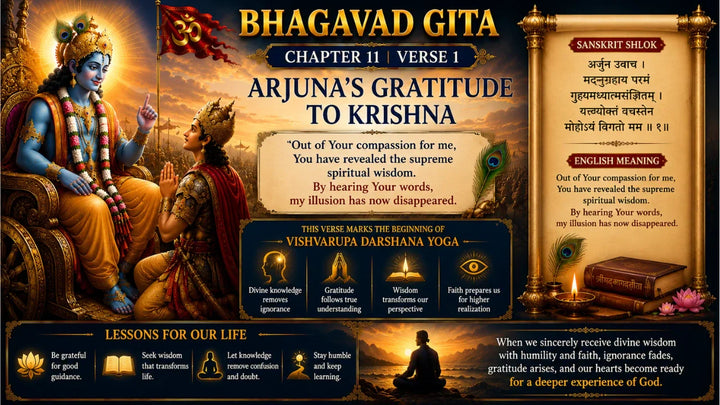 Bhagavad Gita Chapter 11 Verse 1 Meaning in Hindi & English