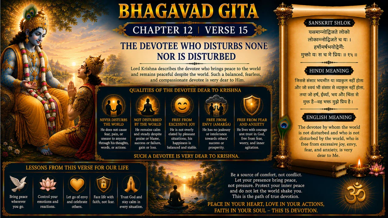Bhagavad Gita Chapter 12, Verse 15 Meaning in Hindi & English