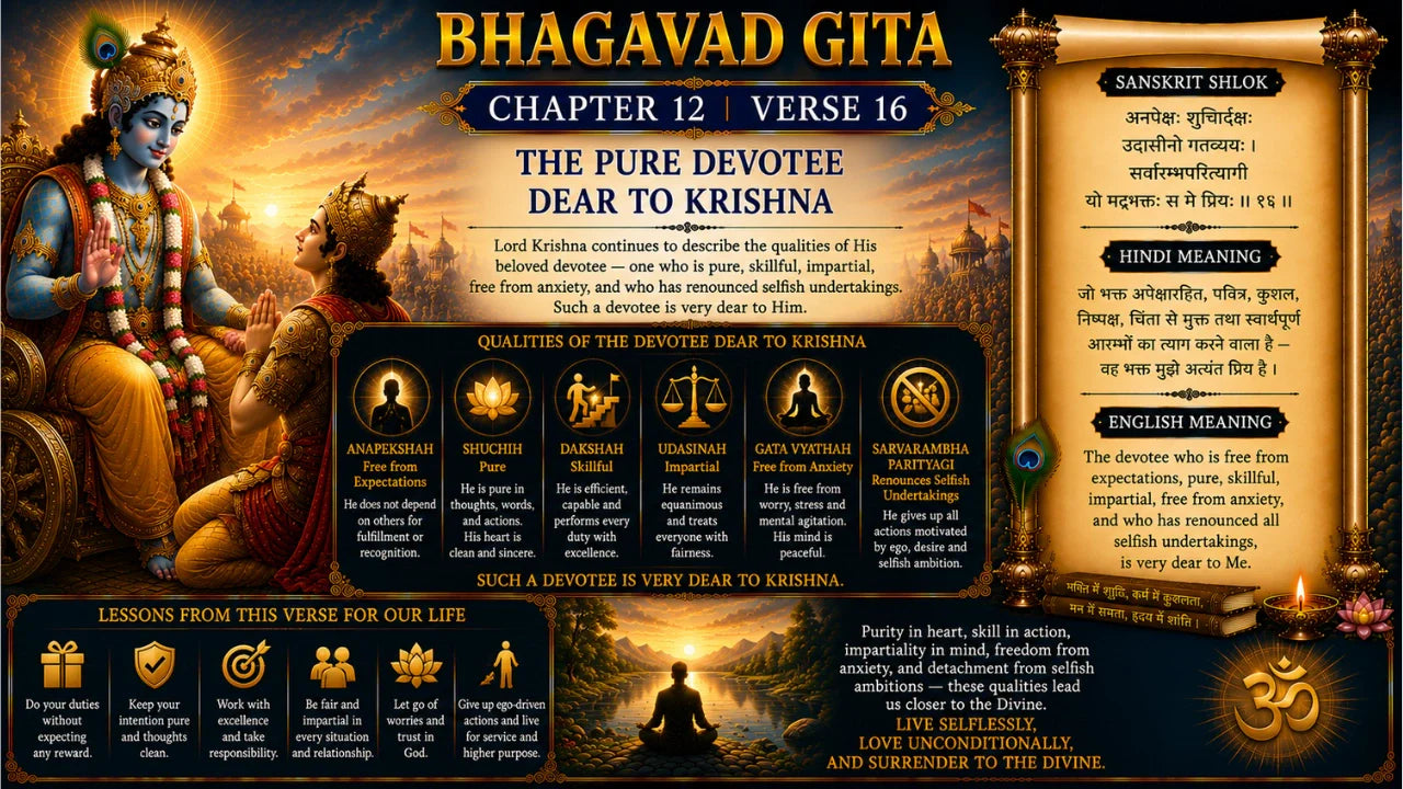 Bhagavad Gita Chapter 12, Verse 16 Meaning in Hindi & English