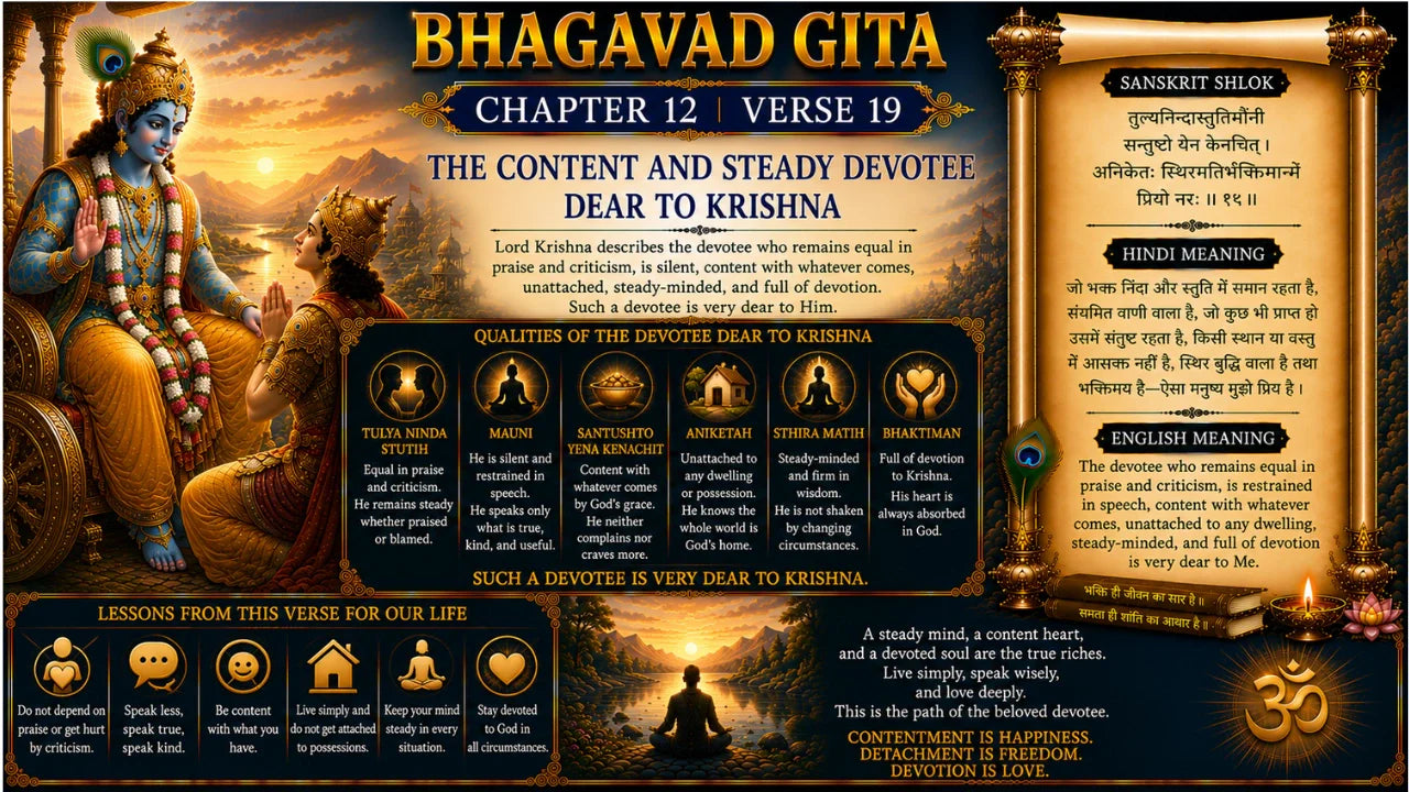Bhagavad Gita Chapter 12, Verse 19 Meaning in Hindi & English