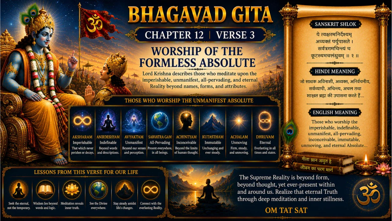 Bhagavad Gita Chapter 12, Verse 3 Meaning in Hindi & English