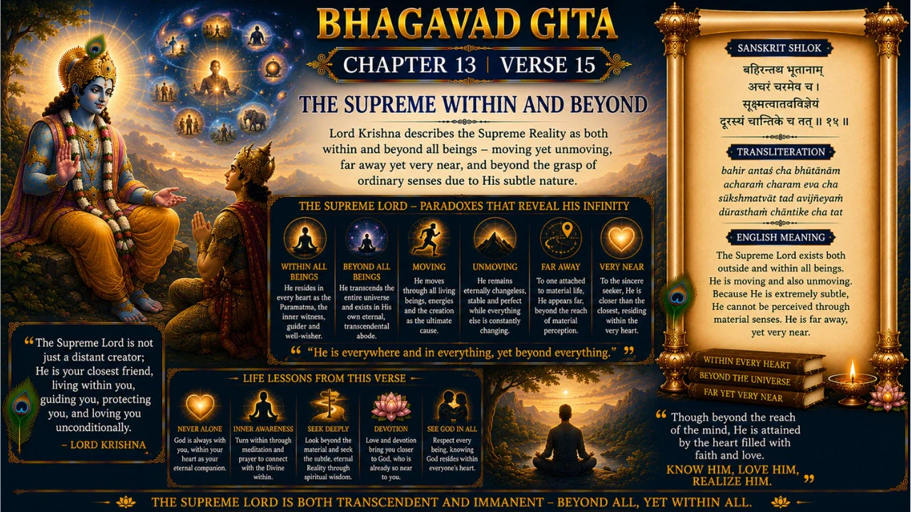 Bhagavad Gita Chapter 13, Verse 15 Meaning in Hindi & English